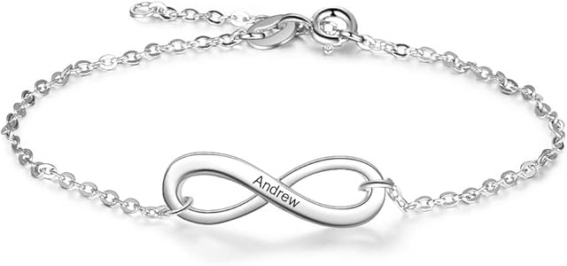 Personalised Silver Charm Bracelet for Women Girls Love Infinity Bracelets Cubic Crystal Adjustable Chain Customised Gifts Simulated Birthstone and Engraved Name Bracelets