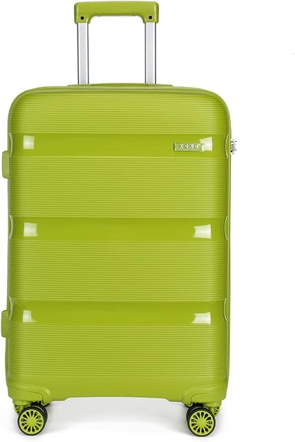Kono 55x40x21cm Cabin Hand Luggage Hard Shell Travel Trolley 4 Spinner Wheels Lightweight Polypropylene Carry On Suitcase with TSA Lock 40L (Green)