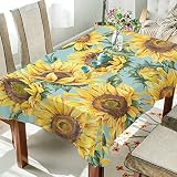 Rectangle Tablecloth Farmhouse Sunflower Washable Spill Proof Table Cloth Dust-Proof Table Cover for