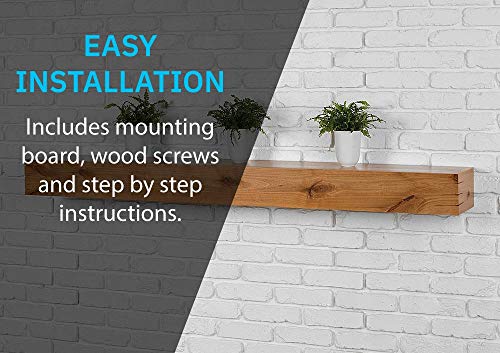 48 Inch Floating Fireplace Mantel Wood Shelf In Clear Polyurethane - Wallace From Mantels Direct | Wooden Rustic Wall Shelf | Designed and Milled in The USA | Great for Electric Fireplaces and Décor - Thumbnail 5