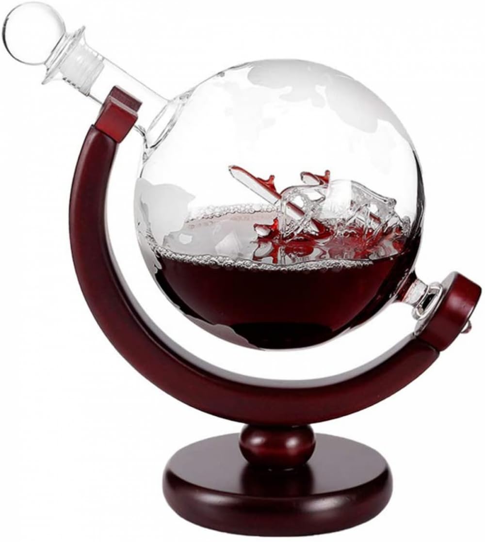 Mini World karafka do whisky z wytrawionym globusem z ramką na wódkę, 850 ml