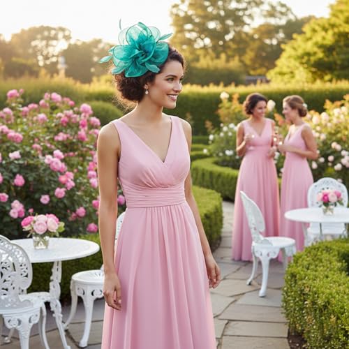Image of DRESHOW Fascinators Hat Tea Party Headwear Ribbons Feathers on a Headband and a Clip for Women
