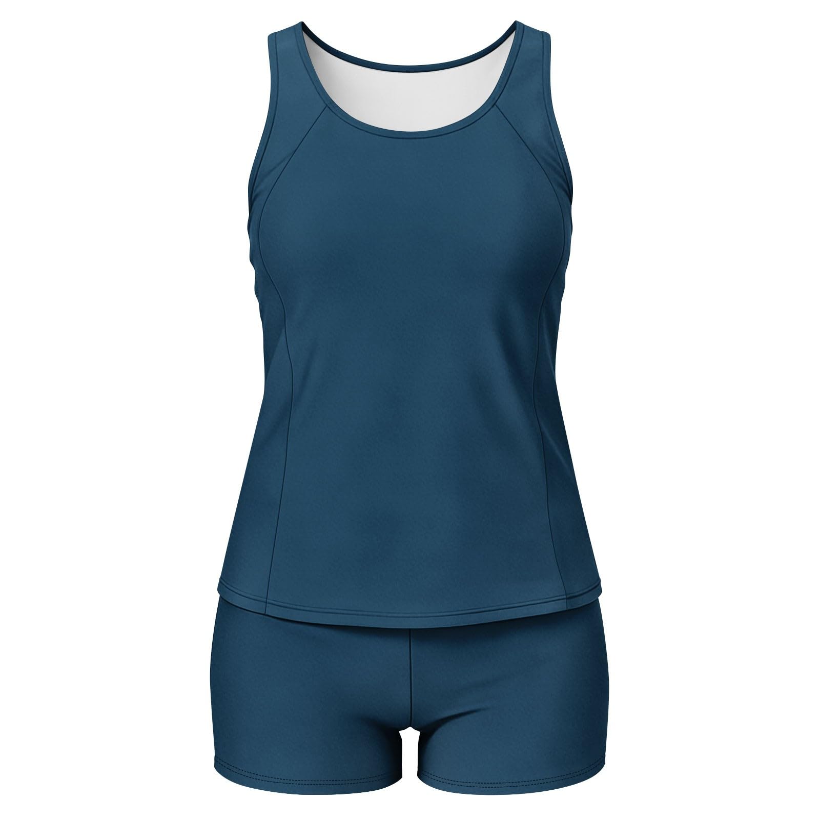 Tankini Set da donna costume da bagno a due pezzi modesto costume da bagno imbottito atletico senza maniche girocollo gilet top con pantaloncini ragazzo per spiaggia piscina vacanze