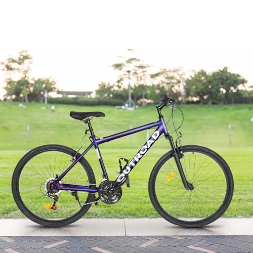 Outroad 26 Inch Mountain Bike, 21-Speed/High-Carbon Steel/Aviation Grade Frame/V Brake, Adjustable Ergonomic Seat Bicycle for Men Women Adult, Quick Assembly in 20 Minutes, X5-Purple