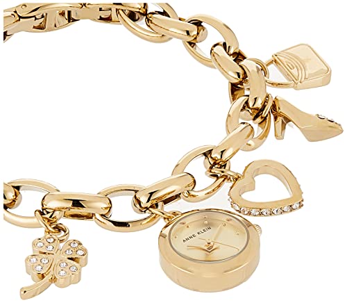 Anne Klein Women's Premium Crystal Accented Gold-Tone Charm Bracelet Watch, 10/7604CHRM4