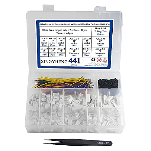 BGTXINGI 200Pcs 2.54mm XH Connection Socket Plug Kit With 140Pcs 10cm Pre-crimped cable wire 2/3/4/5/6/7 Pin House Male and Female Compatible with JST XH Connector
