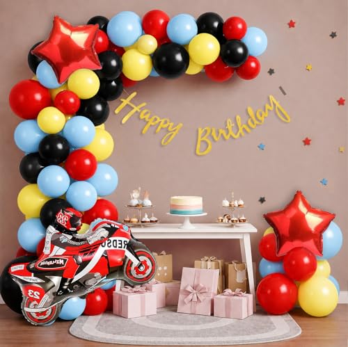 Image of Party Propz Car Theme Decoration For Birthday - 46 Pcs Happy Birthday Decoration Kit For Boys, Bike Foil Balloon, Balloons For Decoration, Happy Birthday Banner, Motorsport Theme (Latex, Cardstock)