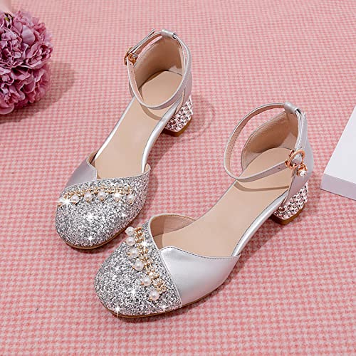 Betadog Girls Sandals Kids Glitter Bow Dress Shoes Heel Sequins Princess Sandals Toddler Flower Wedding Party Shoes (Silver-d, 1.5)4