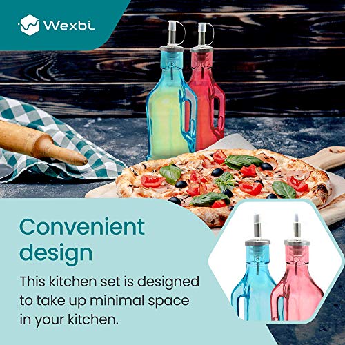 Olive Oil Dispenser Bottle Balsamic Vinegar Kitchen Set Glass Cruet Set With Stopper And Handles Olive Oil Dispenser Set With Stainless Steel Spout Red And Blue 7.01 Oz #TOP2