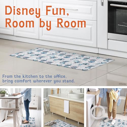 Image of Disney Stitch Anti-Fatigue Kitchen Mats for Floor, 17x47, Non-Slip | 12mm PVC foam cushions feet and back, water resistant, wipes clean, won't compress or crack over time