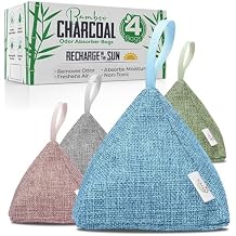 4 Pack Bamboo Charcoal Air Purifier Bags 200 Grams Each - Activated Charcoal Odor Absorber for Car, Pets & Closet - Natural Freshener for Home, Eco-Friendly & Reusable Charcoal Bags Designer Colors