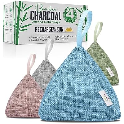 4 Pack Bamboo Charcoal Air Purifier Bags 200 Grams Each - Activated Charcoal Odor Absorber for Car, Pets & Closet - Natural Freshener for Home, Eco-Friendly & Reusable Charcoal Bags (Designer Colors)