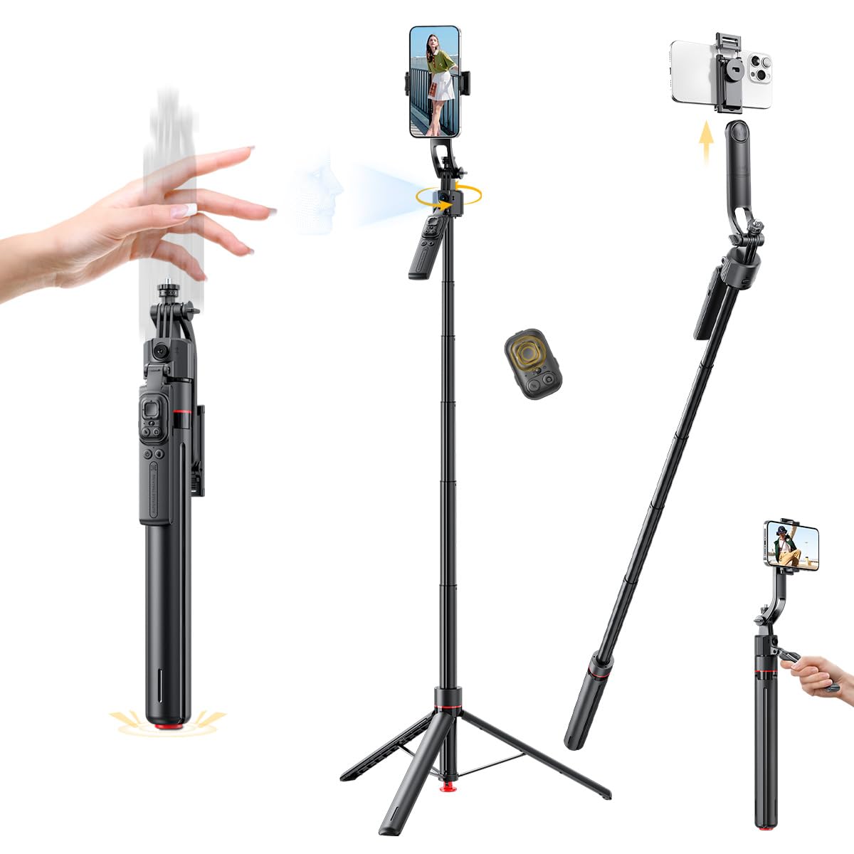 Amazon.co.jp: 【2025新登场】176CM AI自動追跡自撮り棒三脚 360°回転