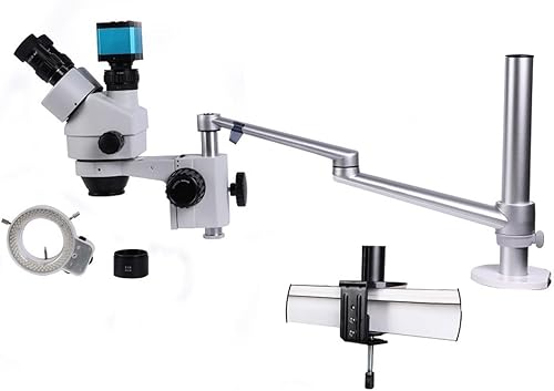 Kit de microscopio, abrazadera de mesa 3.5X-45X Simul Focal Trinocular Microscopio Cámara Luz Microscopio Conjunto de Microscopio Adaptadores de