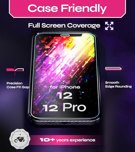 Image of Defenslim Screen Protector for iPhone 12 /12 Pro (2Pack), Easy Auto-Align Install Kit, 6.1 inch Tempered Glass, 9H Hardness, Ultra HD Clear, Case Friendly, EasyShield
