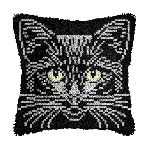 Image of bositigo Cat Latch Hook Pillow Kit for Adults & Kids, DIY Pre-Printed Canvas Craft, 17x17 Inch Decorative Cover for Sofa Cushions, Bedroom Decor (Cat Pattern 47)