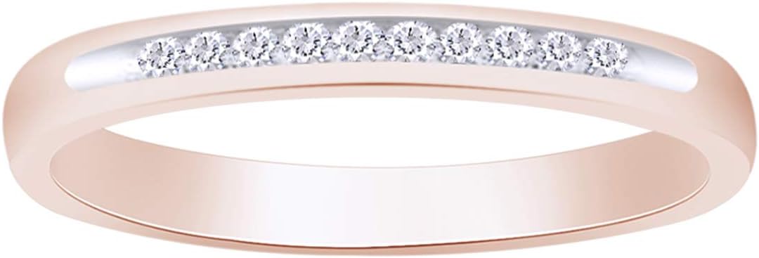 Natural Diamond Anniversary Accent Wedding Band Ring in 14K Gold Plated 925 Sterling Silver (0.06 cttw, I-J Color, I2-I3 Clarity)