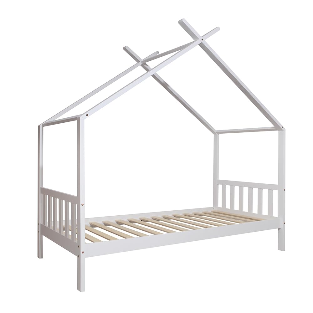 ONEIROI - Lit Cabane Enfant avec Tête de Lit et Sommier à Lattes - Bois de Pin Blanc