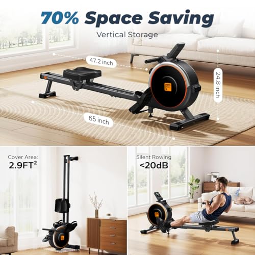 Image of Flexnest Flexrower Smart Bluetooth-Enabled Rower Rowing Machine, for Home Gym Workout with Classes from Trainers on Flexnest App - Black (Flexrower Lite)
