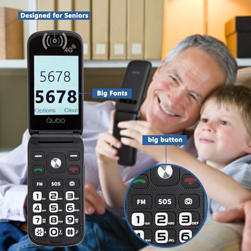 Qubo 4G Seniorenhandy Klapphandy Ohne Vertrag Handy große Mobiltelefon für Senioren Display 2,4 Zoll, SOS-Funktion, Unterstützung Dual-SIM,Schnellanruf, FM-Radio
