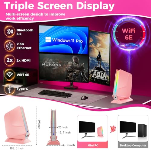 Image of sinbun Gaming PC Mini Computer, Intel Core i9-9980HK丨GeForce GTX 1650 4G, Gaming Computer 16GB DDR4 512GB SSD, RGB Lights /Triple 4K Display /WiFi 6E /RJ-45, Win 11 Pro Desktop PC for Office, Home, Game