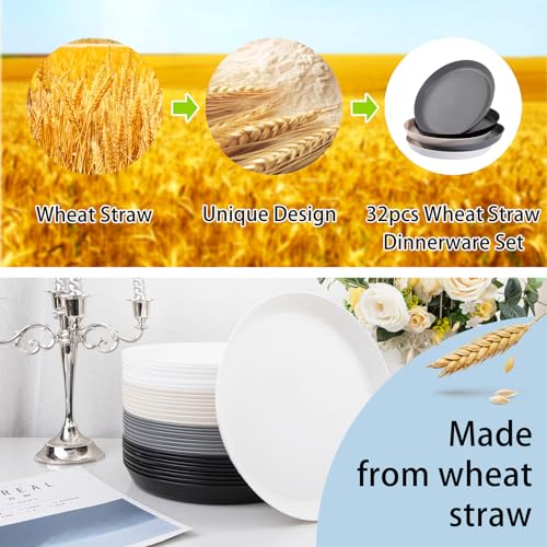 ejonirinjonir EI 16pcs Wheat Straw Dinner Plates Set,Unbreakable Plastic Plates,Reusable Lightwight Plastic Plate,Party Plate for Halloween,Family Dinners, Picnics, School-Black,White,Dark Grey,Beige by ejonirinjonir - Used condition - Image 4