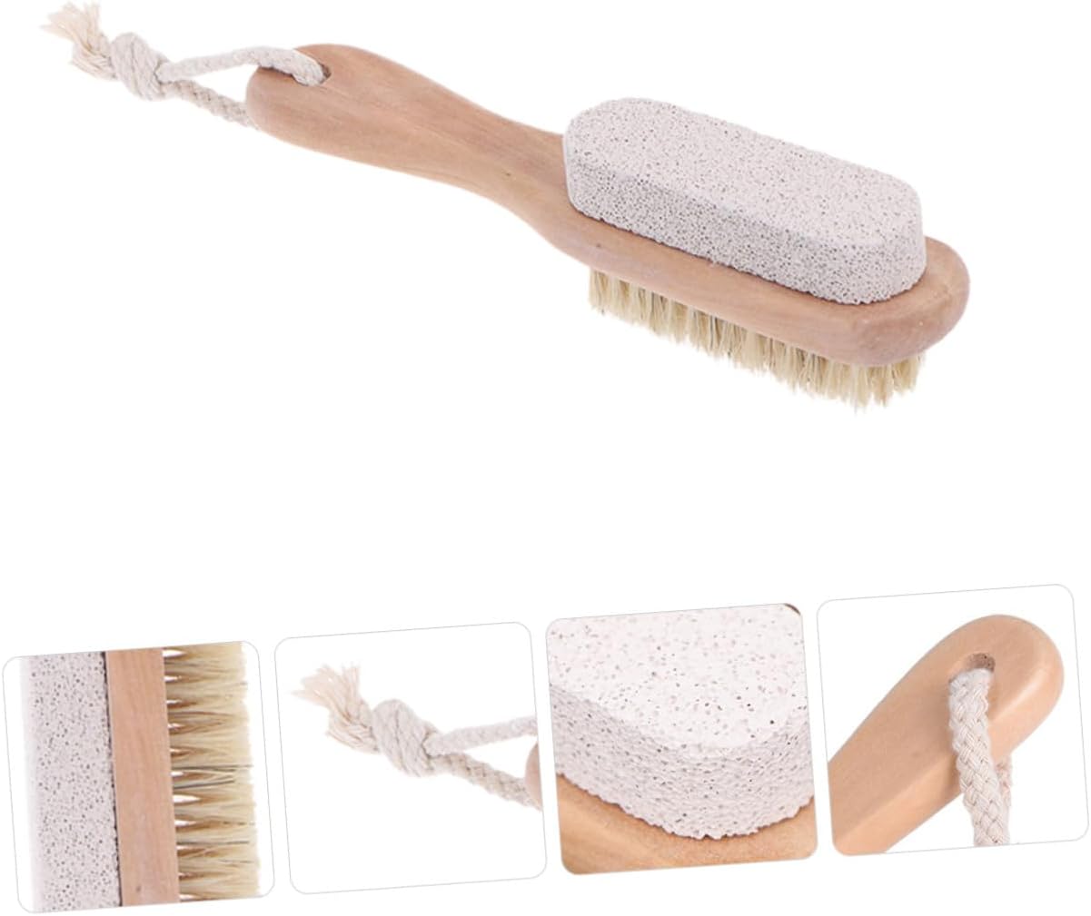 PRETYZOOM 3pcs Dual-Sided Foot Pumice Stone and Boar Bristle Brush with Wooden Handle – Professional Dead Skin Remover Foot File for Shower Exfoliating Pedicure and Callus Care