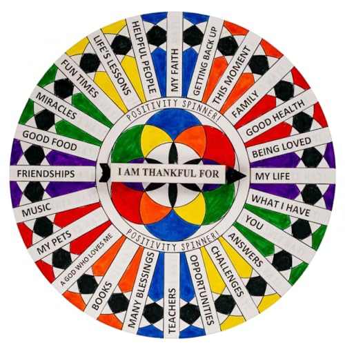All Positive Products Gratitude Spinner Wheel, Colorful Mindfulness Meditation Tool with Daily Thankfulness Prompts, Self Care Gift Basket Set with Decorative Magnet
