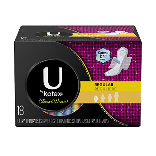 U by Kotex Cleanwear Ultra Thin Regular Pads with Wings, 18 Count (Pack of 6)