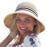 Comhats Faltbarer Strohhut Strandhut UPF 50 + Sonnen Shade Damen breite Krempe Beige L
