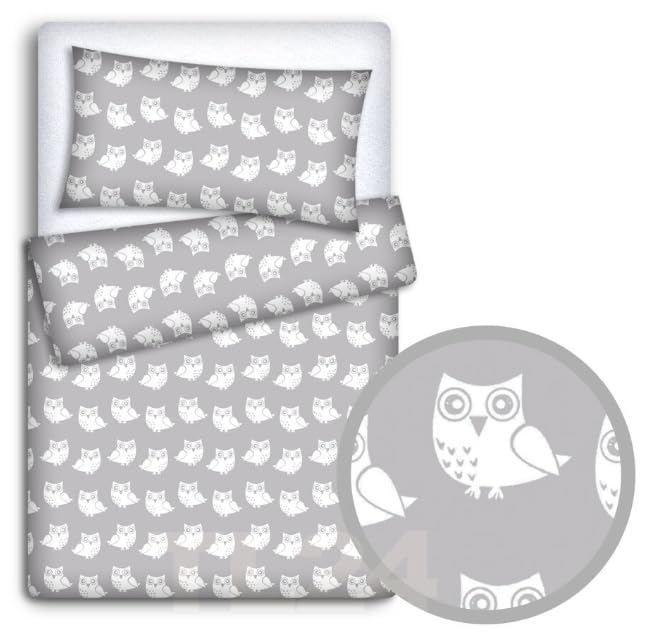 Babymam BABY BEDDING SET PILLOWCASE + DUVET COVER 2PC TO FIT JUNIOR BED (Owls grey)