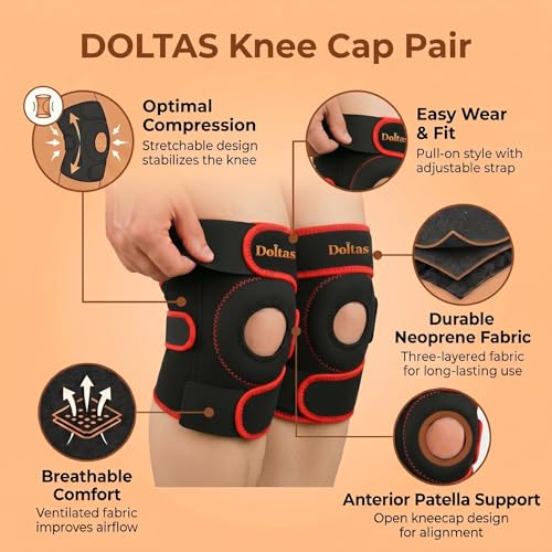 Image of DOLTAS Knee Brace Pair Red - Open Pateela Knee Support for Gym, Running, Arthritis, Joint Pain & Injury Recovery Men & Women| Stabilizes Kneecap & Relieves Knee Pain (2 Pcs)