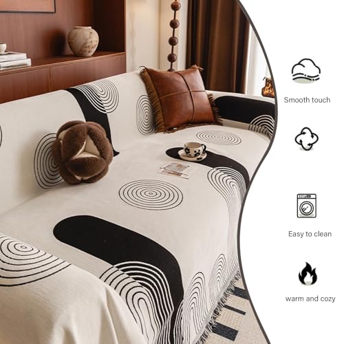 Housse de canapé 3 places lavable en machine, plaid chenille noir