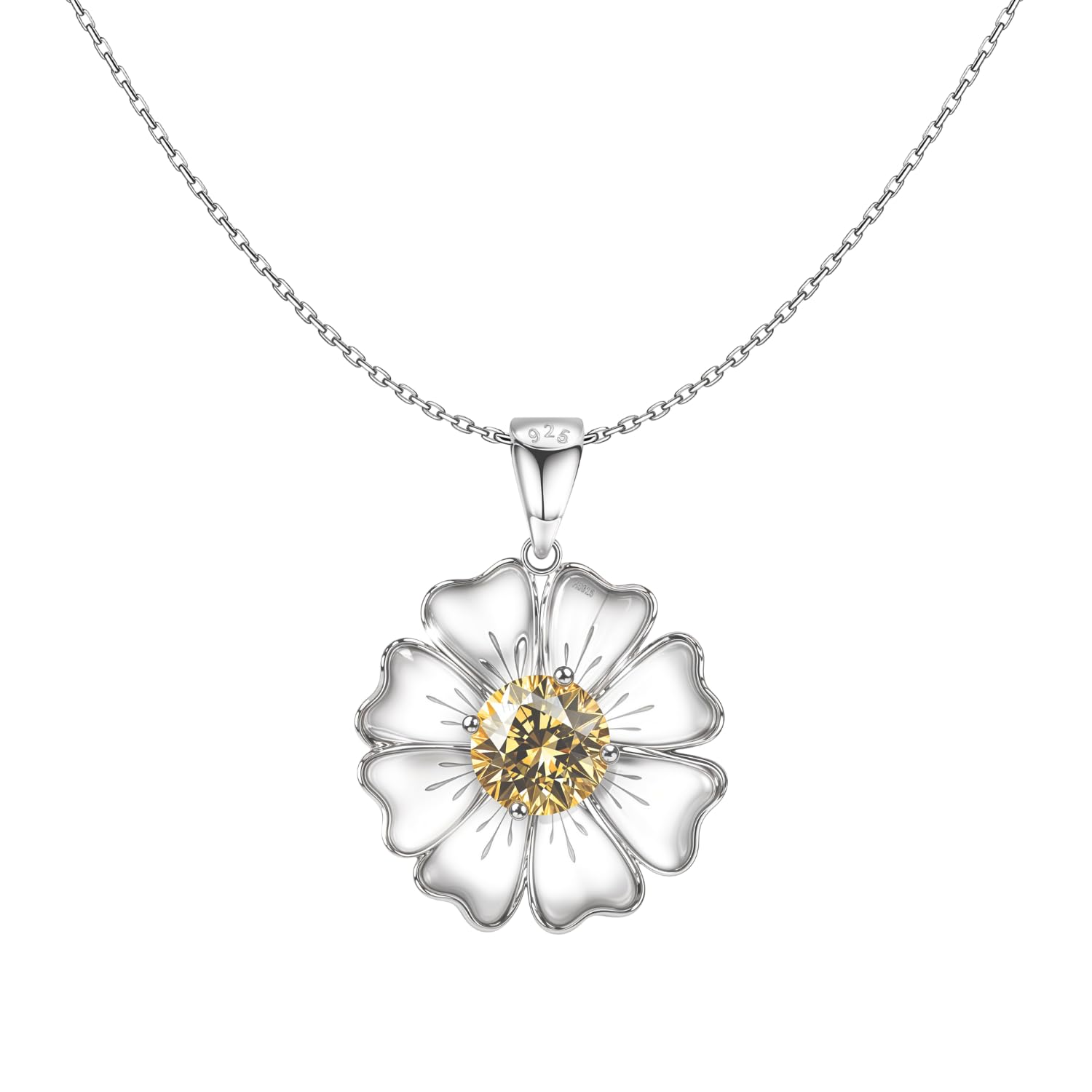 Womens 925 Silver Sunflower Solitaire Pendant & Chain| 92.5 Sterling Silver And Diamond Like Brilliance Sparkling Zirconia | Lovely Gift - Sunflower-image-8