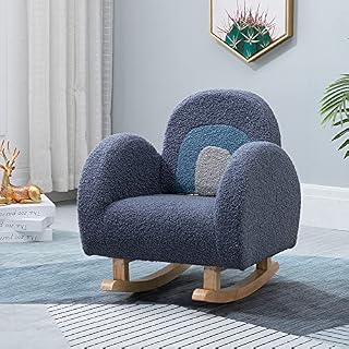 Kids Rocking Chair, Wooden Rocker Chair with Fluffy Cover for Boys Girls, Toddler Armchair with Foldable Backrest Children Sofa for Bedroom Living Room, Children's Furniture Gift for Ages 2-6, Blue