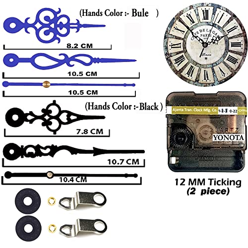 Image of YOPY� Combo 2 of Ajanta Mfg. Battery Operated Plastic Ticking Wall Clock Movement Machine with Hands (Needles : Antique Black,Bule)
