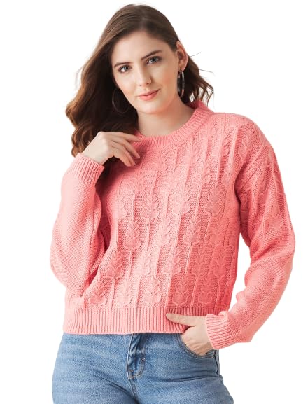 Image of Modeve Self Design Round Neck Casual Women Crop Top Sweater||Winterwear||