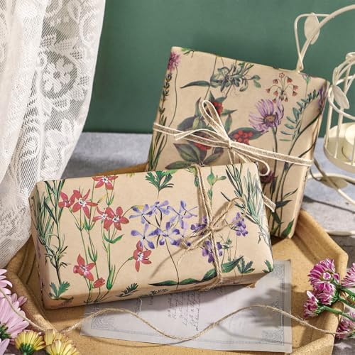 RUSPEPA 30\" X 32.8\' Wildflower Floral Wrapping Large Kraft Paper Roll for Women, Jumbo Roll, Herbal Kraft Wrapping Paper for Christian Gifts, Birthdays, Weddings, Bridal Shower, Engagement, 82 sq.ft - Thumbnail 3