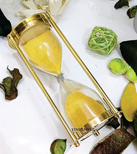 Image of NORVILLE Wooden and Brass Sand Timer Hour Glass Sandglass Clock Antique Decorative Theme Height 6 inch Time 5 Minutes Sand Clock for Home Decoration Gift Item