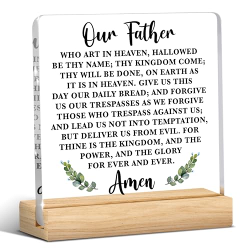 The Lords Prayer Bible Verse Office Desk Decor, Our Father Prayer Religious Gifts, Christian Home Decor for Women Men Sister Mother, Acrylic Table Sign Halloween Christmas Thanksgiving Birthday Gifts