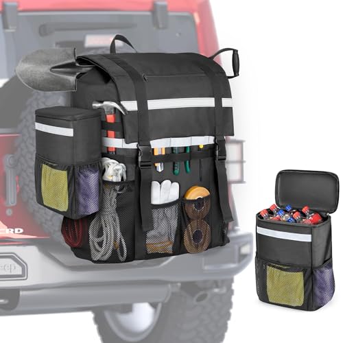 Marscamd Spare Tire Trash Bag with a Car Trash Can Tailgate Trash Bag for Truck SUV or Car Fits Tire up to 40 Black