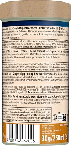 Tetra Delica Mix Naturfutter - Mischung mit 4 verschiedenen Futtertieren (Wasserflöhe, Artemia, Krill, Gammarus), natürliche Snacks für Zierfische, 250 ml Dose