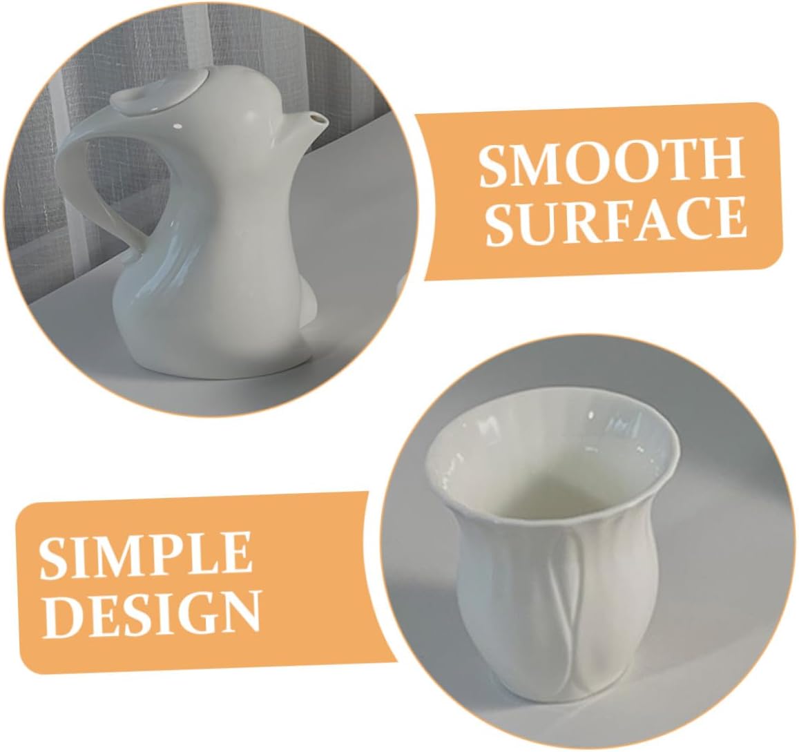 Ceramic Bunny Kettle Tea Set with 4 Cups, Easter Rabbit Design Water Pitcher and Coffee Pot for Afternoon Tea and Party Serving