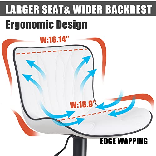 Image of Single Bar Stools Modern Kitchen Counter Bar Chairs Swivel Barstools White | Faux leather upholstered island chairs with backs & metal base. Adjustable Height, easy to clean & load 300 lbs