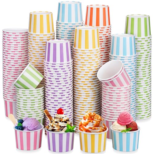 Nuenen 300 Pcs 8 oz Disposable Ice Cream Paper Cups Bulk, Stripe
