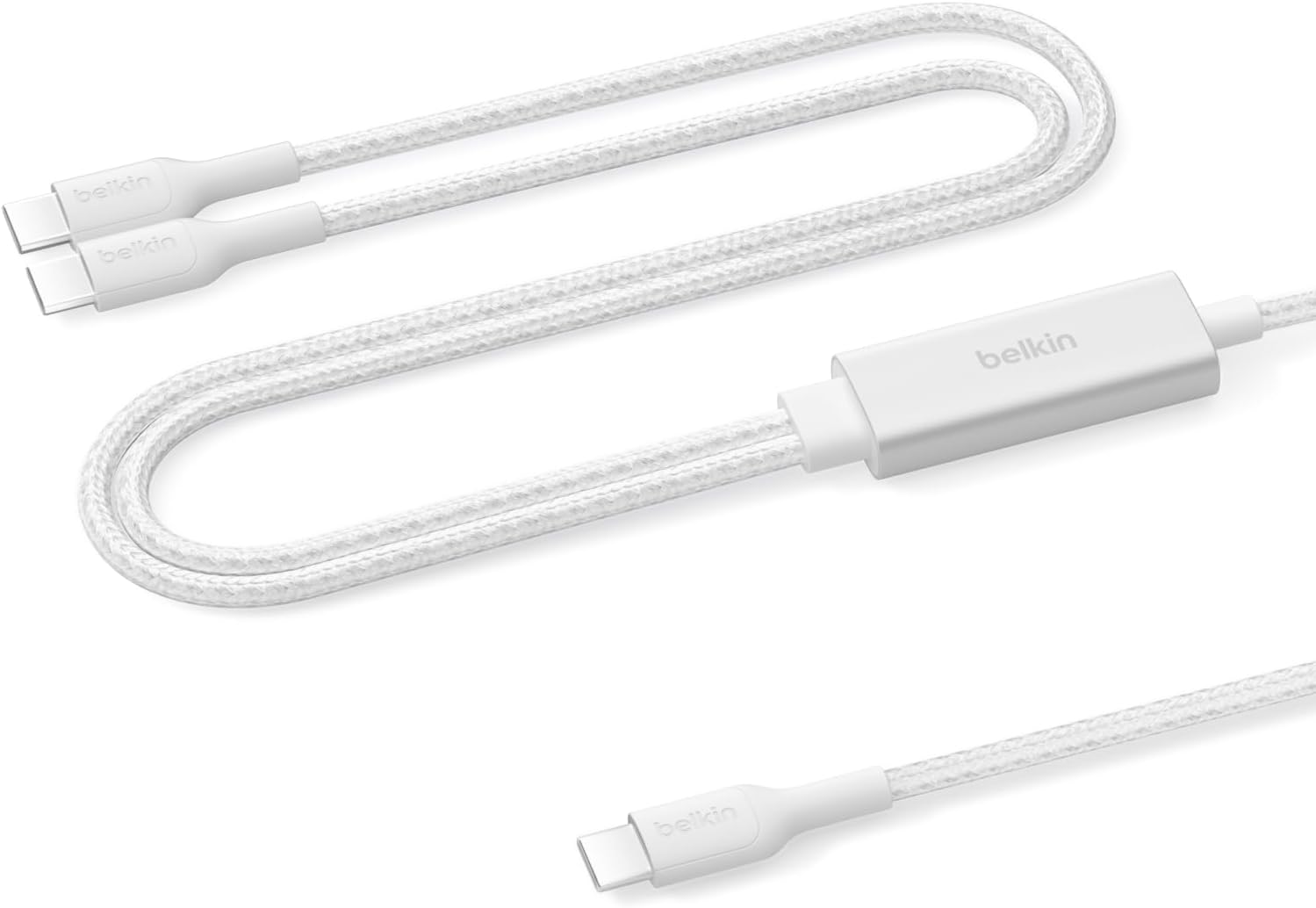 Belkin BoostCharge Pro 2’si 1 Arada 140 W USB-C - USB-C Şarj Kablosu, Örgülü Çift Şarj Kablosu, Akıllı Güç Paylaşımı ile Hızlı Şarj, MacBook, iPhone, iPad, Samsung, Pixel ve Daha Fazlası İçin, Beyaz