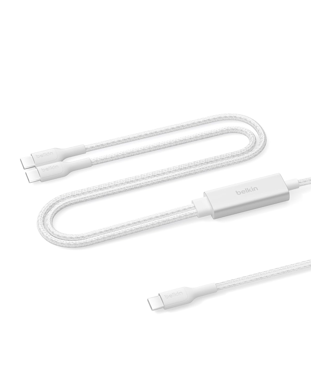 Belkin 2-in-1 USB C to USB C Cable 140W, 5ft Braided Dual Charging Cable - Fast-Charging Combo Cord w/Smart Power Sharing for MacBook, iPhone, iPad, Samsung, Pixel, & More - Travel Essentials - White