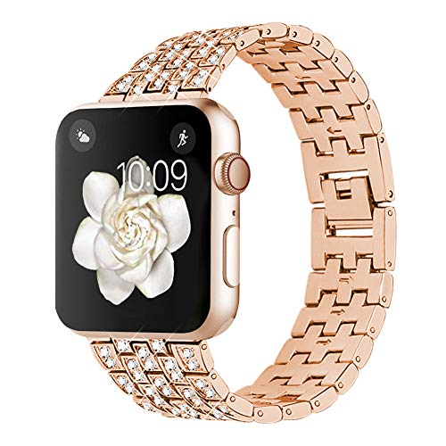 Dsytom Bing Band Compatible with Apple Watch Band 38mm 40mm 41mm,Jewelry Replacement Metal Wristband Strap for iWatch Band Series 7/6/5/4/SE/3/2/1(Rose Gold)