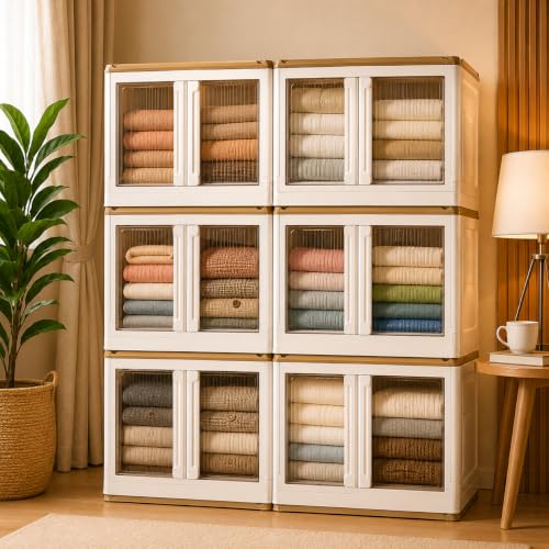 Image of 6 ๐๐๐๐ Plastic Rack for Storage Cabinet with Wheels | Multipurpose Shelf Storage Services Almirah Wardrobe for Clothes, Kitchen Cupboard | Plastic Organizer with Transparent Doors