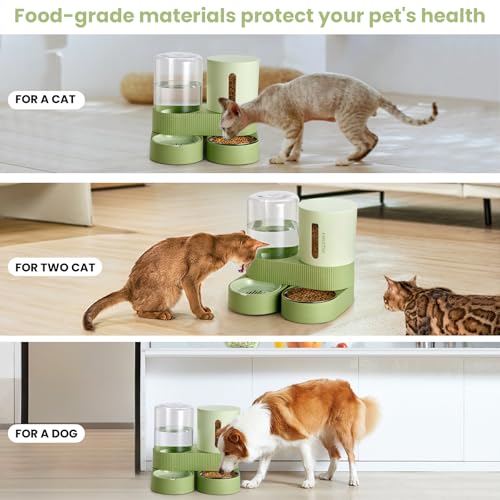 Automatic Cat Feeder Stainless Steel Water Dispenser Gravity Food Feeder and Waterer Set with Pet Food Bowl for Small Medium Kitten Puppy Pets Large Capacity(Green) - Image 7